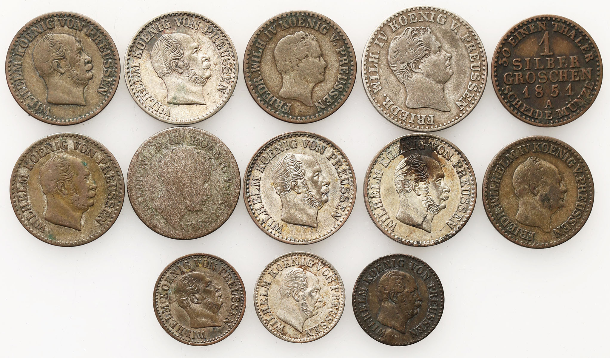 Niemcy, Prusy. 1/2, 1, 2 1/2 silbergroschen 1828-1871, zestaw 13 monet